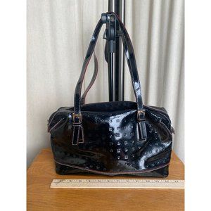 EUC Black Patent Leather Logo Satchel Shoulder Bag Handbag Made in ITALY PERFECT